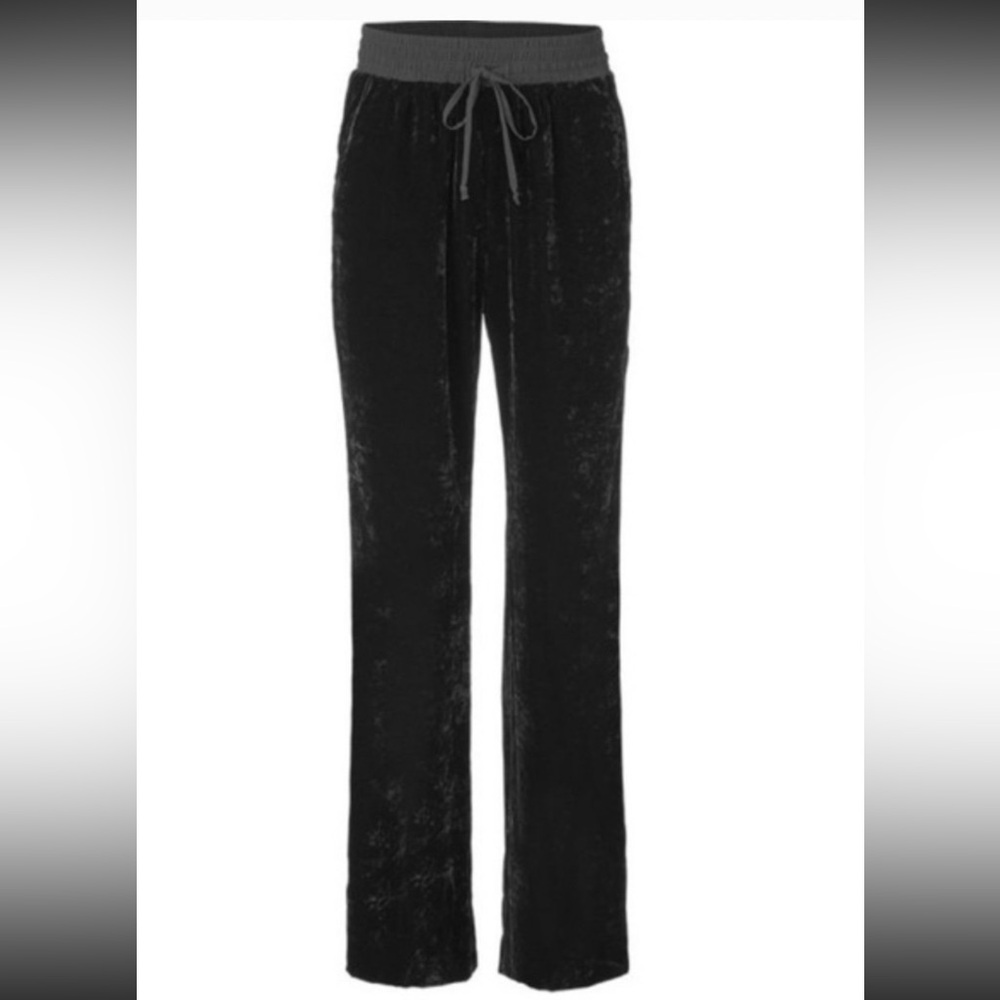 CAbi crushed Black Velvet wide‎ leg Drawstring Pants NWT size M